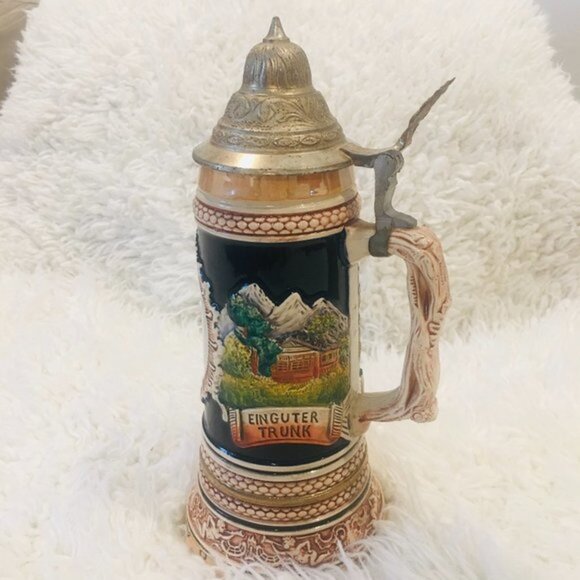 Unbranded Other - Vintage German Stein Pewter Lid Mannheim Machtalte Jung Einguter Trunk w/Music